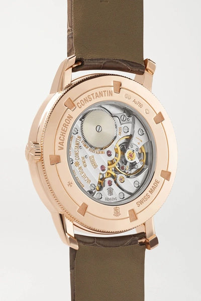 Shop Vacheron Constantin Traditionnelle Hand-wound 33mm 18-karat Pink Gold, Alligator And Diamond Watch In Rose Gold