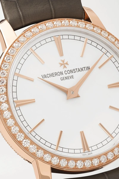 Shop Vacheron Constantin Traditionnelle Hand-wound 33mm 18-karat Pink Gold, Alligator And Diamond Watch In Rose Gold