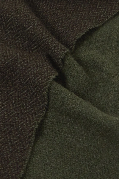 Shop Rag & Bone Riley Fringed Two-tone Cashmere And Wool-blend Scarf In Dark Green