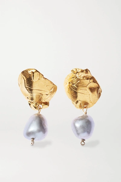 Shop Alighieri Solitary Tear At Dusk Gold-plated Pearl Earrings