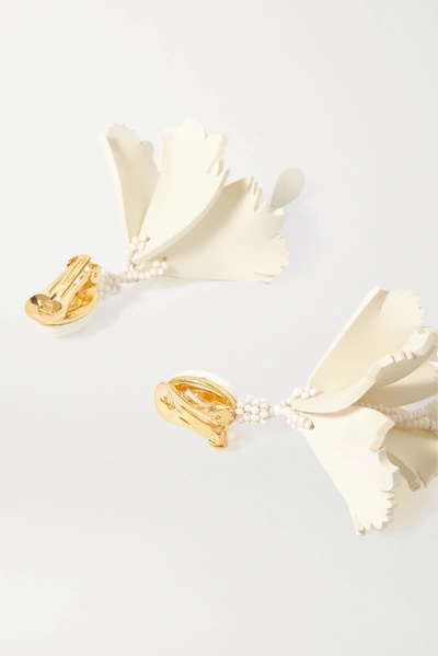Shop Oscar De La Renta Impatiens Gold-tone, Resin And Bead Clip Earrings In Ivory