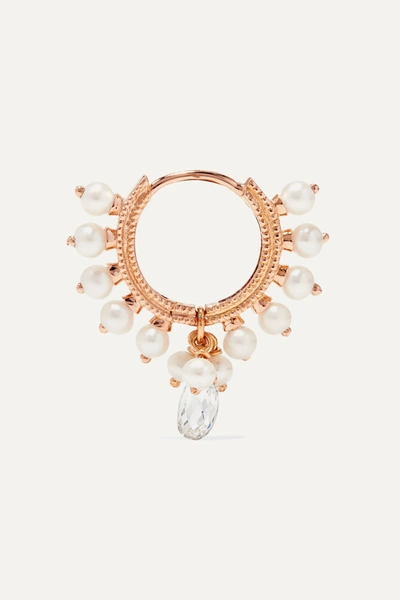 Shop Maria Tash 8mm 14-karat Rose Gold, Pearl And Diamond Hoop Earring