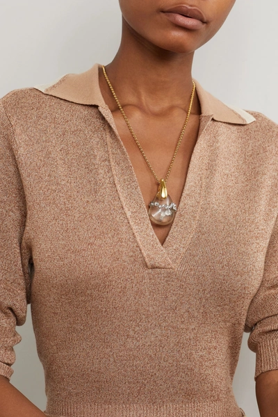Shop Chloé Gold-tone, Quartz And Crystal Necklace