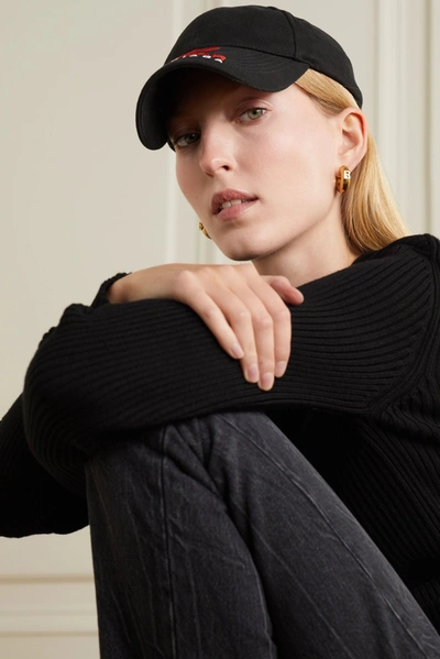 Shop Balenciaga Embroidered Cotton-twill Cap In Black