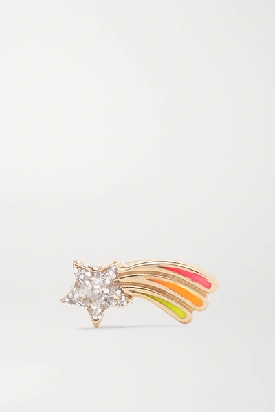 Shop Alison Lou Shooting Star 14-karat Gold And Glittered Enamel Earring