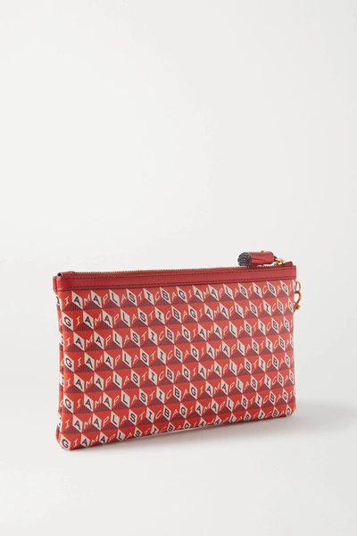 Shop Anya Hindmarch + Net Sustain I Am A Plastic Bag Leather-trimmed Printed Coated-canvas Pouch In Orange