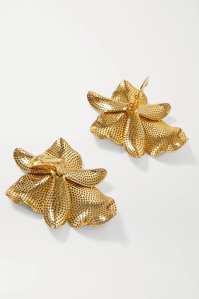 Shop Begüm Khan Singapore Orchids Gold-plated, Crystal And Enamel Clip Earrings In Silver