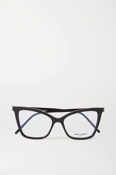 Shop Saint Laurent Cat-eye Acetate Optical Glasses In Black