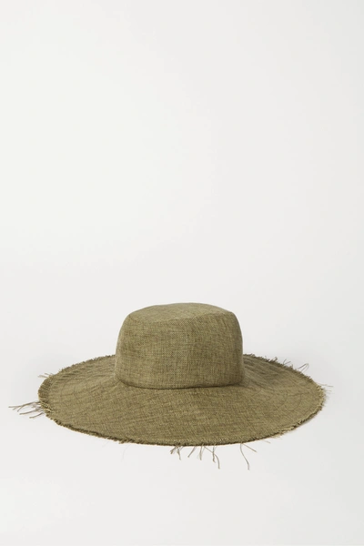 Shop Gigi Burris + Space For Giants Trail Frayed Mélange Linen Sunhat In Army Green