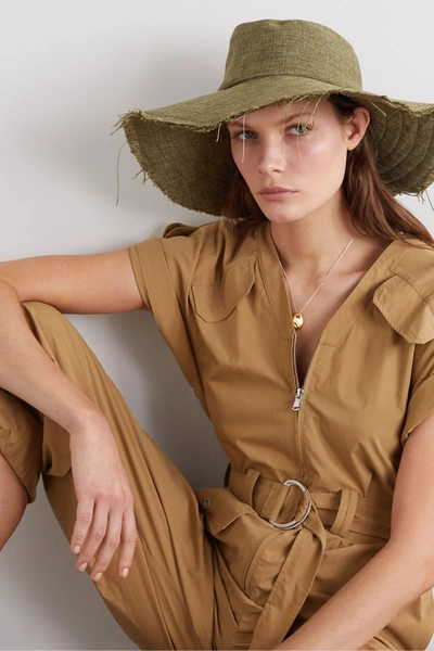 Shop Gigi Burris + Space For Giants Trail Frayed Mélange Linen Sunhat In Army Green