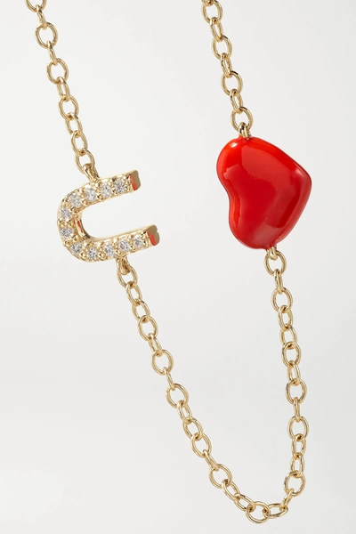 Shop Alison Lou Love U 14-karat Gold, Diamond And Enamel Bracelet