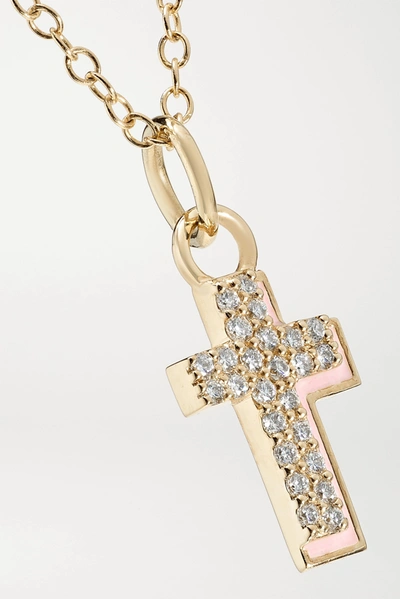 Shop Alison Lou Cross 14-karat Gold, Diamond And Enamel Necklace