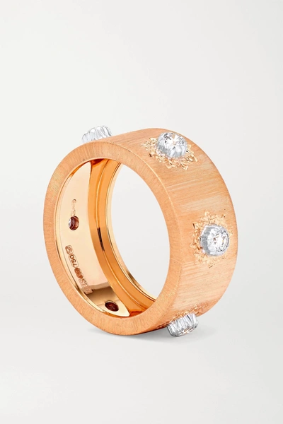 Shop Buccellati Macri 18-karat Pink And White Gold Diamond Ring In Rose Gold