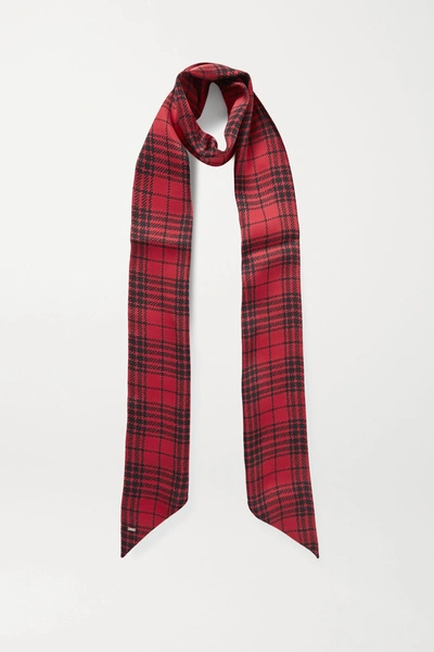 Shop Saint Laurent Checked Silk Scarf In Red