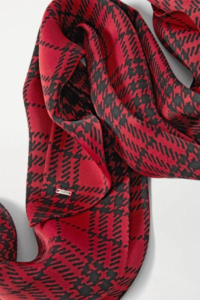 Shop Saint Laurent Checked Silk Scarf In Red