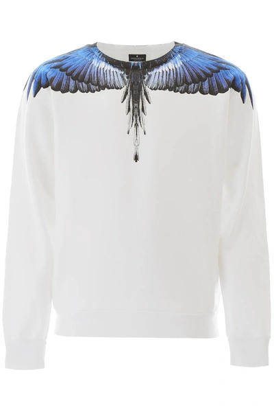 Shop Marcelo Burlon County Of Milan Marcelo Burlon Wings Print Sweatshirt In White Blue