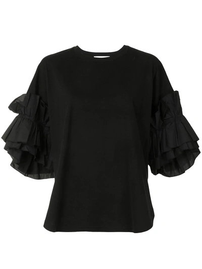 Shop Enföld Ruffled Sleeve T-shirt In Black