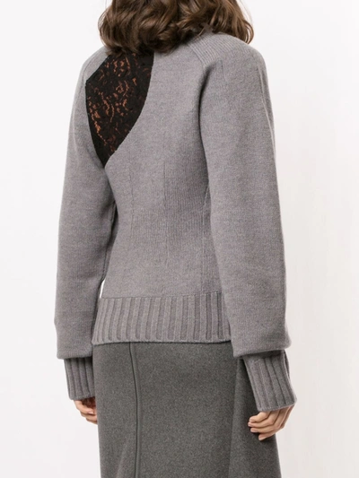 Shop N°21 Floral Lace Panel Cardigan In Grey