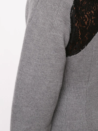 Shop N°21 Floral Lace Panel Cardigan In Grey