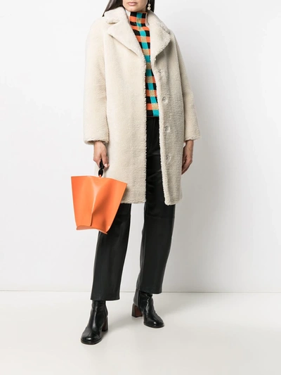 Shop Stand Studio Shearling Single-breasted Overcoat In Neutrals