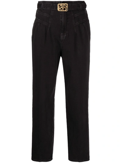 Shop Pinko Belted High-waist Jeans In Black