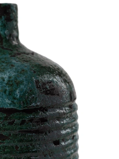 Nuove Forme Embossed Stripe Ceramic Vase In Blue