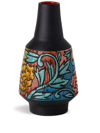 Shop Nuove Forme Madras Floral-embossed Vase In Black