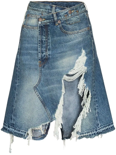 Shop R13 Norbury Distressed Denim Skirt In Blue