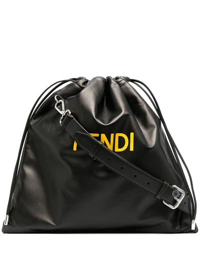 Shop Fendi Roma Drawstring Crossbody Bag In Black