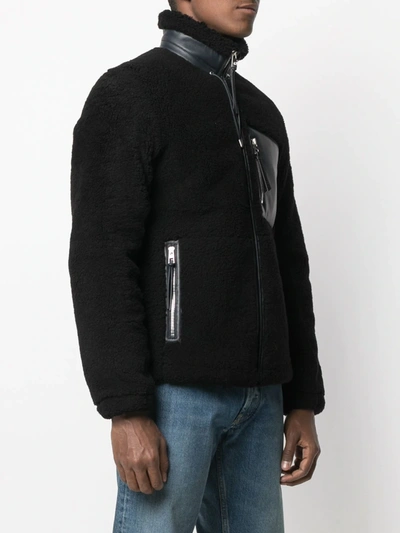 Shop Loewe Leather-pocket Shearling Jacket In Black