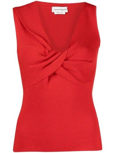 Shop Alexander Mcqueen Knitted V-neck Top In Red