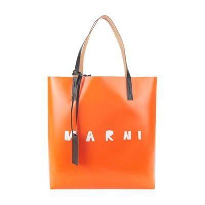 Shop Marni Pvc Tote Bag In Indian Orange Lily White Red Black
