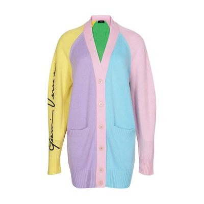 Shop Versace Cardigan In Sunset Yellow Jacaranda Splash Flamingo Mint