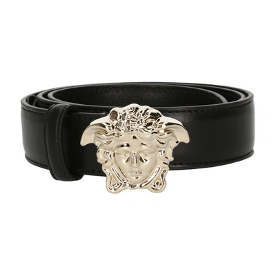 Shop Versace Calf Leather Belt In Nero Oro Chiaro