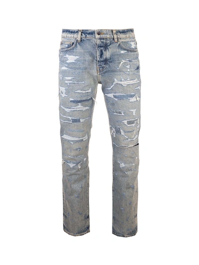Shop Amiri Destroyed Effect Jeans In Blue In Light Blue
