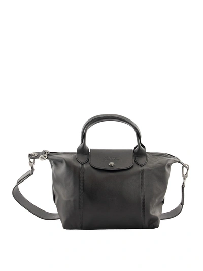 Shop Longchamp Le Pliage Cuir Small Leather Bag In Black