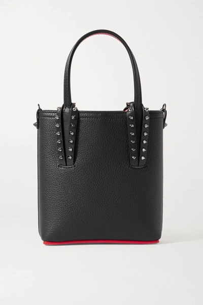 Shop Christian Louboutin Cabata Mini Spiked Textured-leather Tote In Black