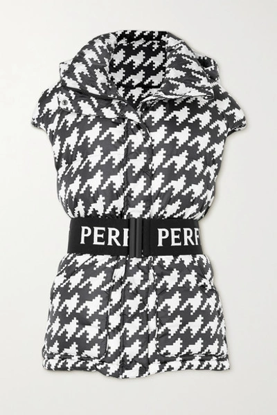 Shop Perfect Moment Hooded Belted Quilted Houndstooth Down Ski Vest In Black
