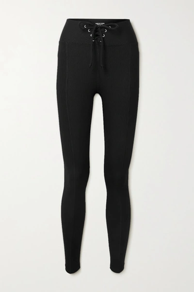 Shop Year Of Ours Football Lace-up Ribbed Stretch-jersey Leggings In Black