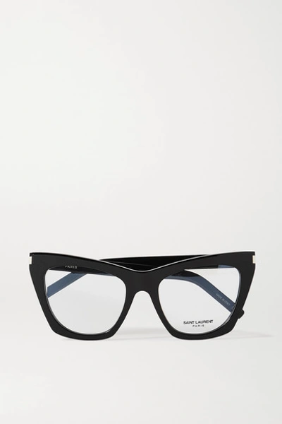Shop Saint Laurent Kate Cat-eye Acetate Optical Glasses In Black
