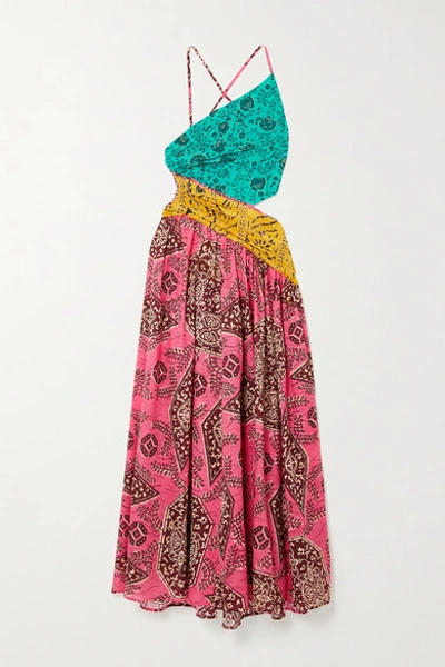 Shop Zimmermann Lulu Asymmetric Open-back Printed Cotton-voile Midi Dress In Pink