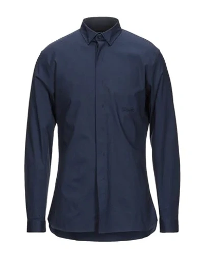 Shop Frankie Morello Man Shirt Midnight Blue Size S Cotton, Elastane
