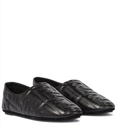 Shop Fendi Ff Embossed Leather Ballet Flats In Black
