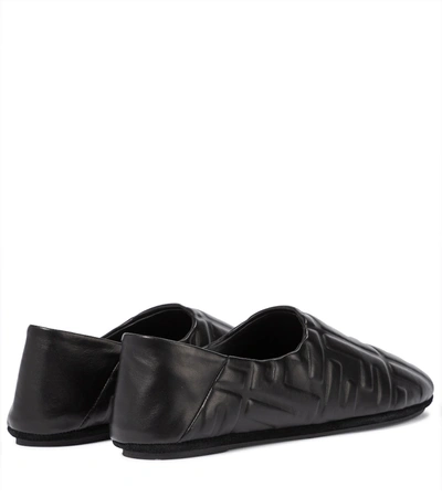 Shop Fendi Ff Embossed Leather Ballet Flats In Black