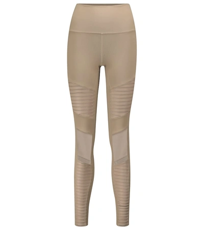 Shop Alo Yoga Moto High-rise Leggings In Beige