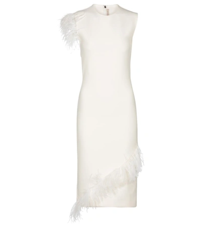 Shop Christopher Kane Feather-trimmed Wool-blend Dress In White