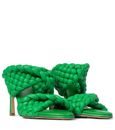 Shop Bottega Veneta Curve Leather Sandals In Grass