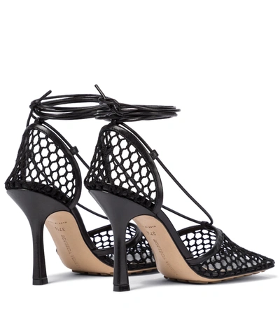 Bottega Veneta Pointed Toe Pumps With Mesh Design And Ankle Ties In Black