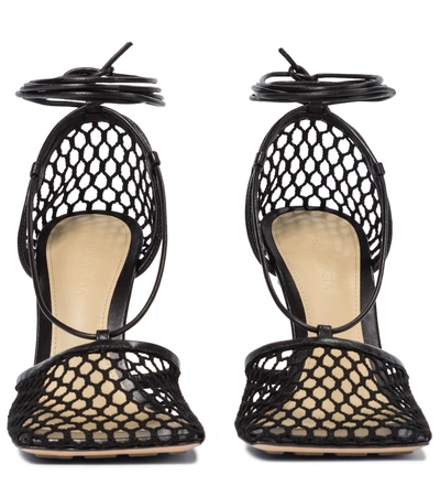 Bottega Veneta Pointed Toe Pumps With Mesh Design And Ankle Ties In Black