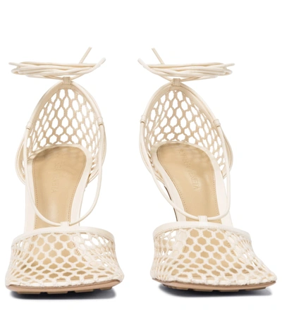 Shop Bottega Veneta Stretch Leather-trimmed Mesh Pumps In White